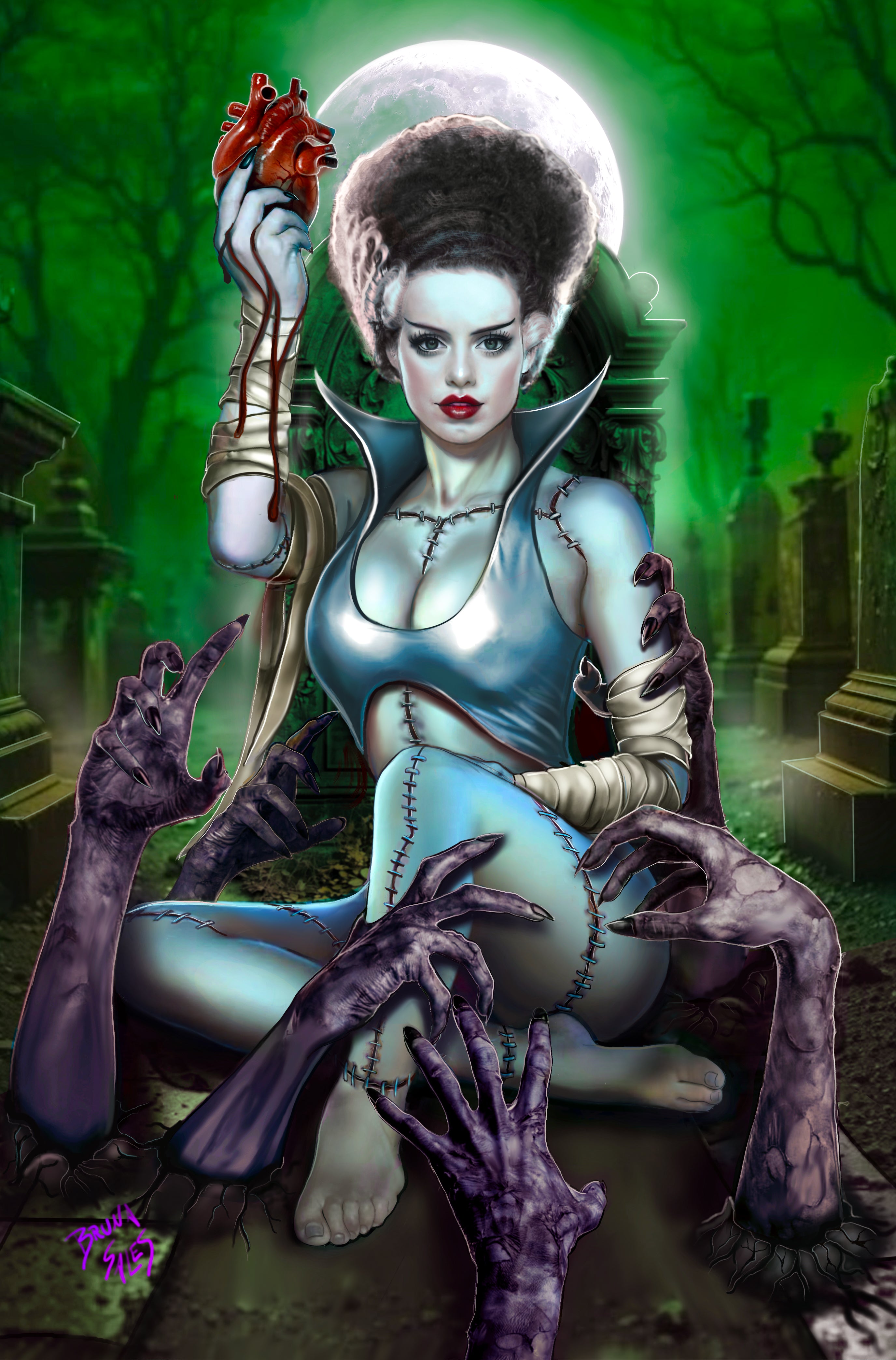 RHP Pendant #1 Bride of Frankenstein Homage Green /20